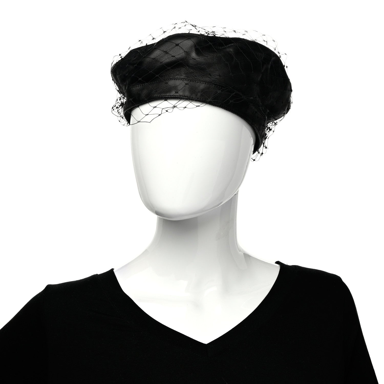 Christian Dior Lambskin Arty Beret Cap with Veil 56 Black 2 of 11