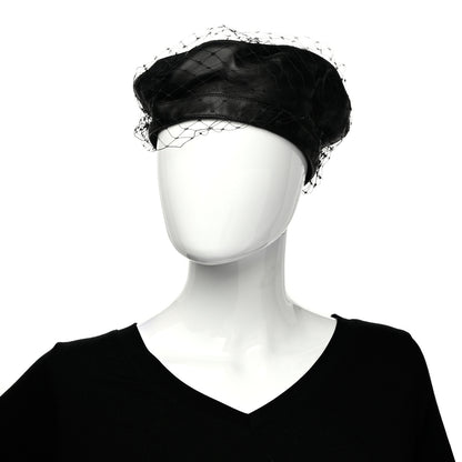 Christian Dior Lambskin Arty Beret Cap with Veil 56 Black 2 of 11