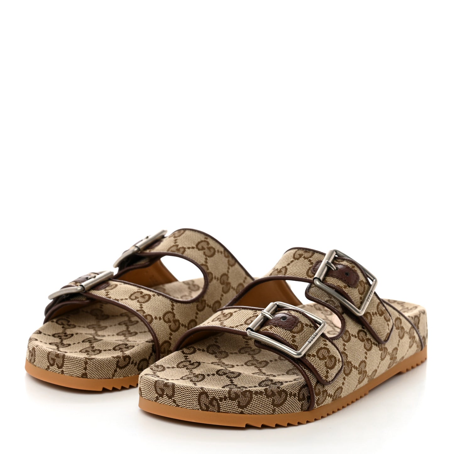 GG Monogram Lavaredo Eco Fabric Mens Slide Sandals With Straps 6 Beige Ebony Light Brown