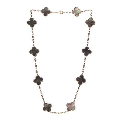 Van Cleef & Arpels 18K Rose Gold Grey Mother of Pearl 10 Motifs Vintage Alhambra Necklace 3 of 6