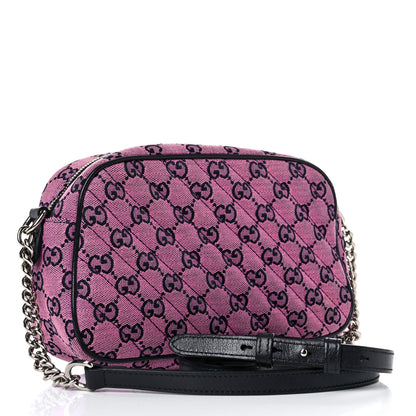 Gucci Monogram Multicolor Matelasse Diagonal Small GG Marmont Chain Shoulder Bag Pink Blue 2 of 19