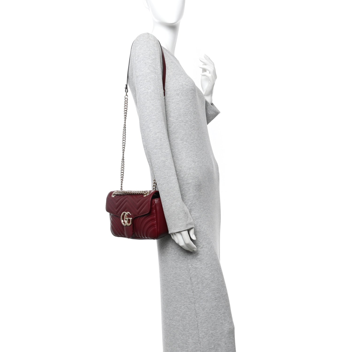 Gucci Calfskin Matelasse Small GG Marmont Shoulder Bag Ancora Red 2 of 10