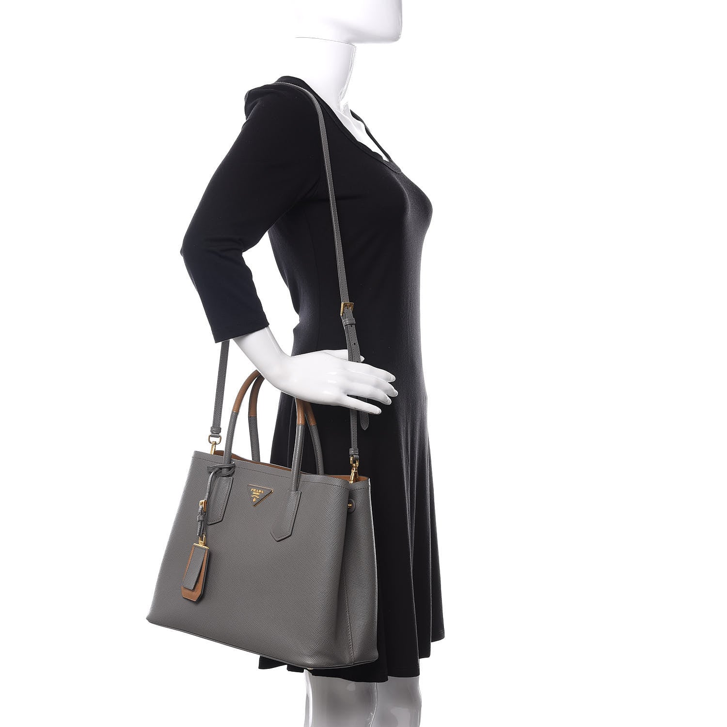 Prada Saffiano Cuir Medium Bi-Color Double Bag Marmo Caramel 2 of 10