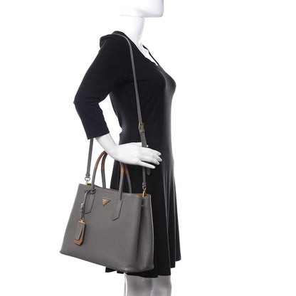 Prada Saffiano Cuir Medium Bi-Color Double Bag Marmo Caramel 2 of 10