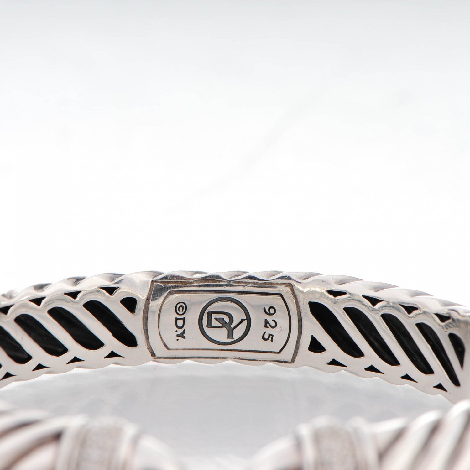 David Yurman Sterling Silver Pave Diamond 10mm Sculpted Cable Bracelet Medium 3 of 4