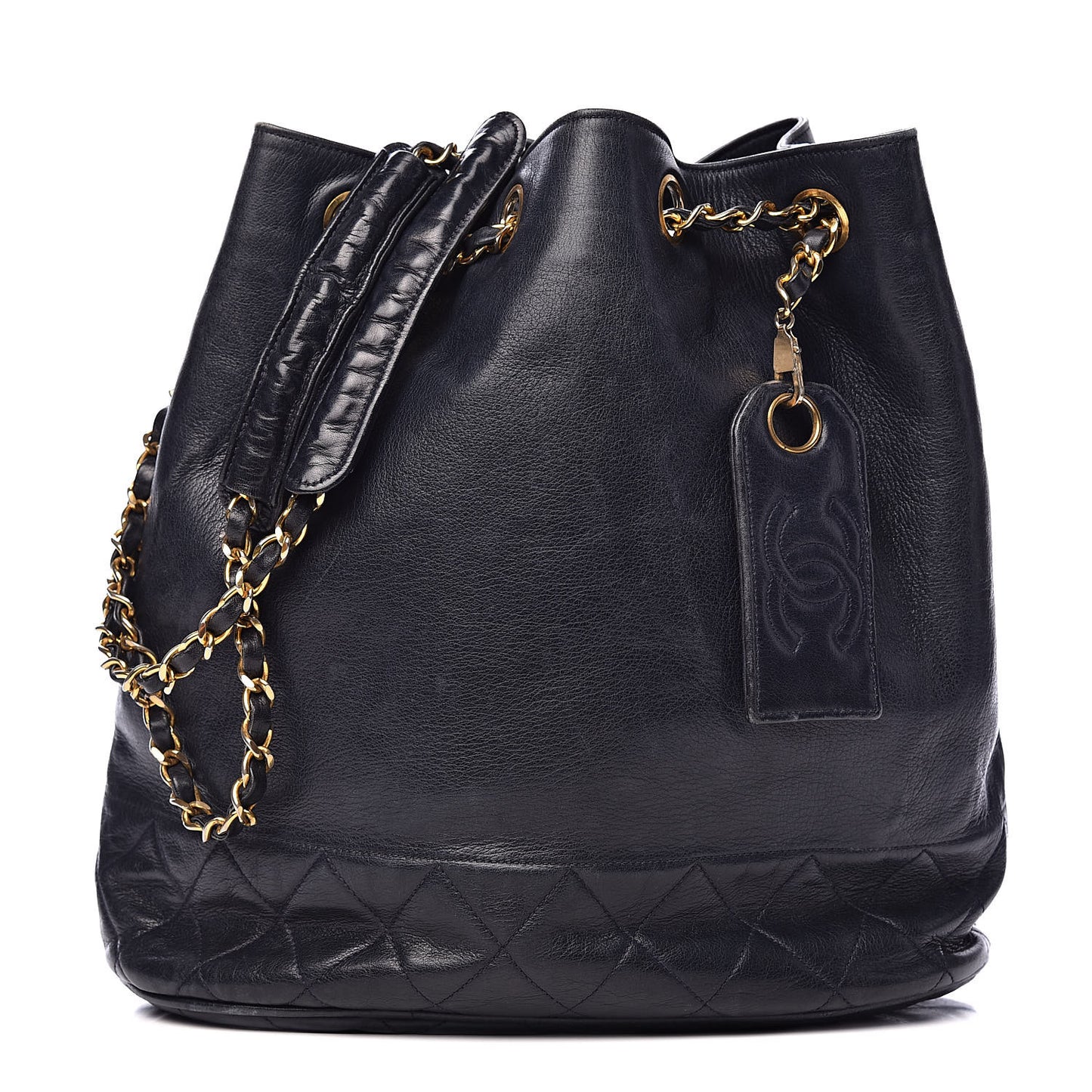 Lambskin CC Drawstring Bag Navy Blue