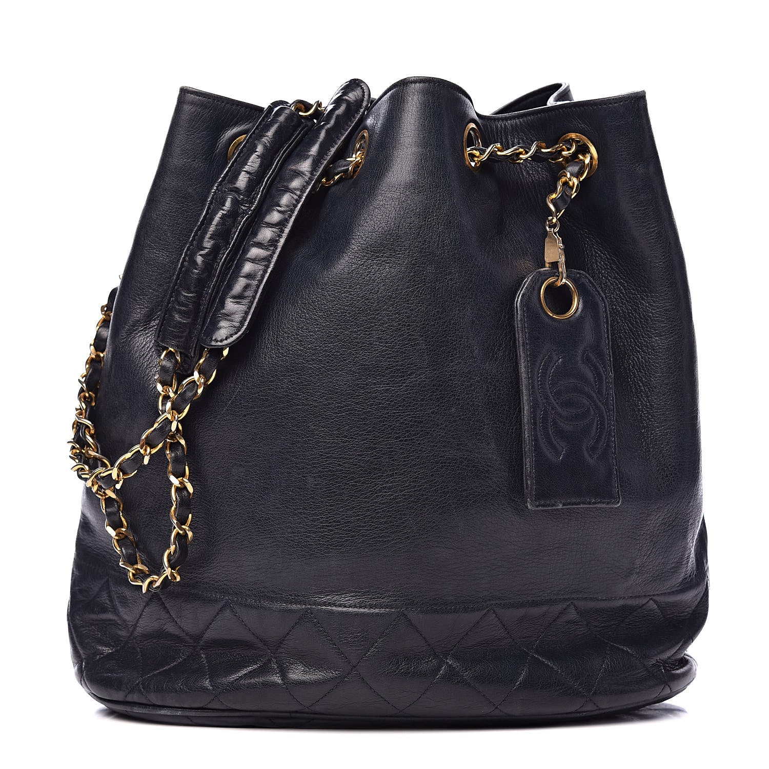Chanel Lambskin CC Drawstring Bag Navy Blue 1 of 17