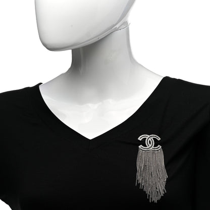Chanel Crystal Chain Fringe CC Brooch Silver 2 of 4