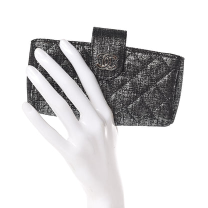 Chanel Metallic Fabric Quilted Mini Phone Holder Clutch Silver Black 2 of 7