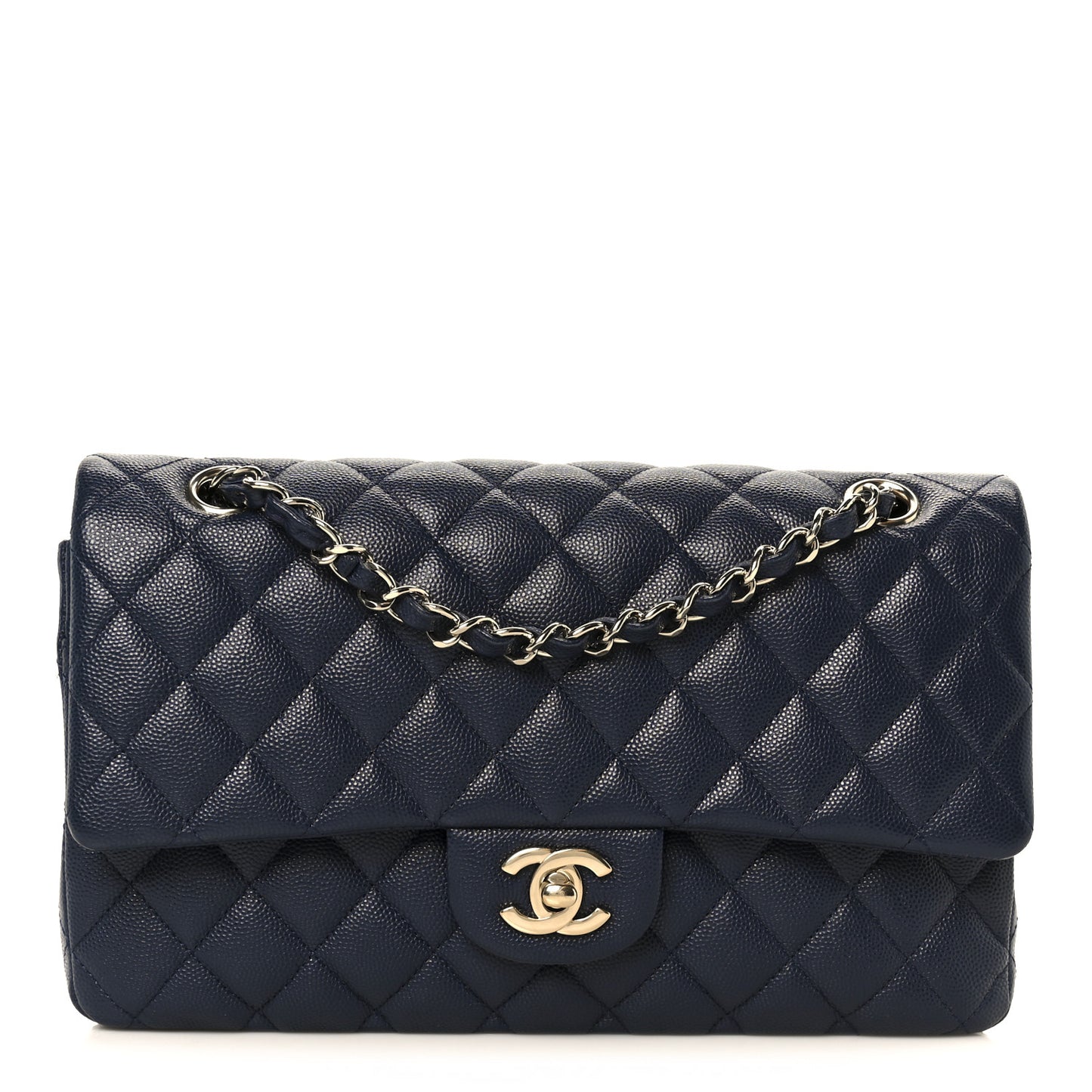 Caviar Quilted Medium Double Flap Navy Navy