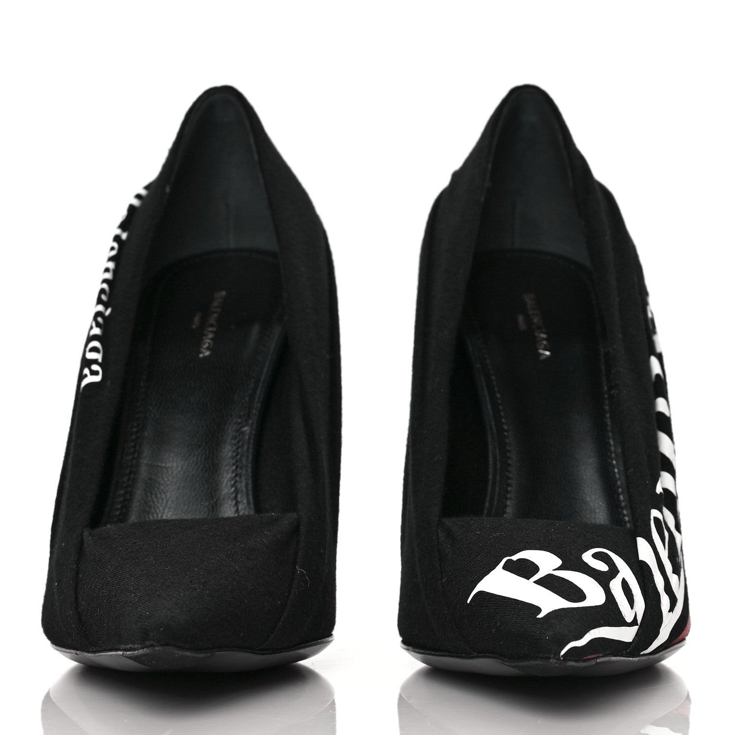Balenciaga Jersey Crepe Political Campaign Logo Knife 115 Pointed Pumps 36 Black White Rouge 2 of 7
