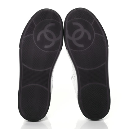Chanel Grained Calfskin Fabric Womens Logo Sneakers 39.5 White Black 5 of 8