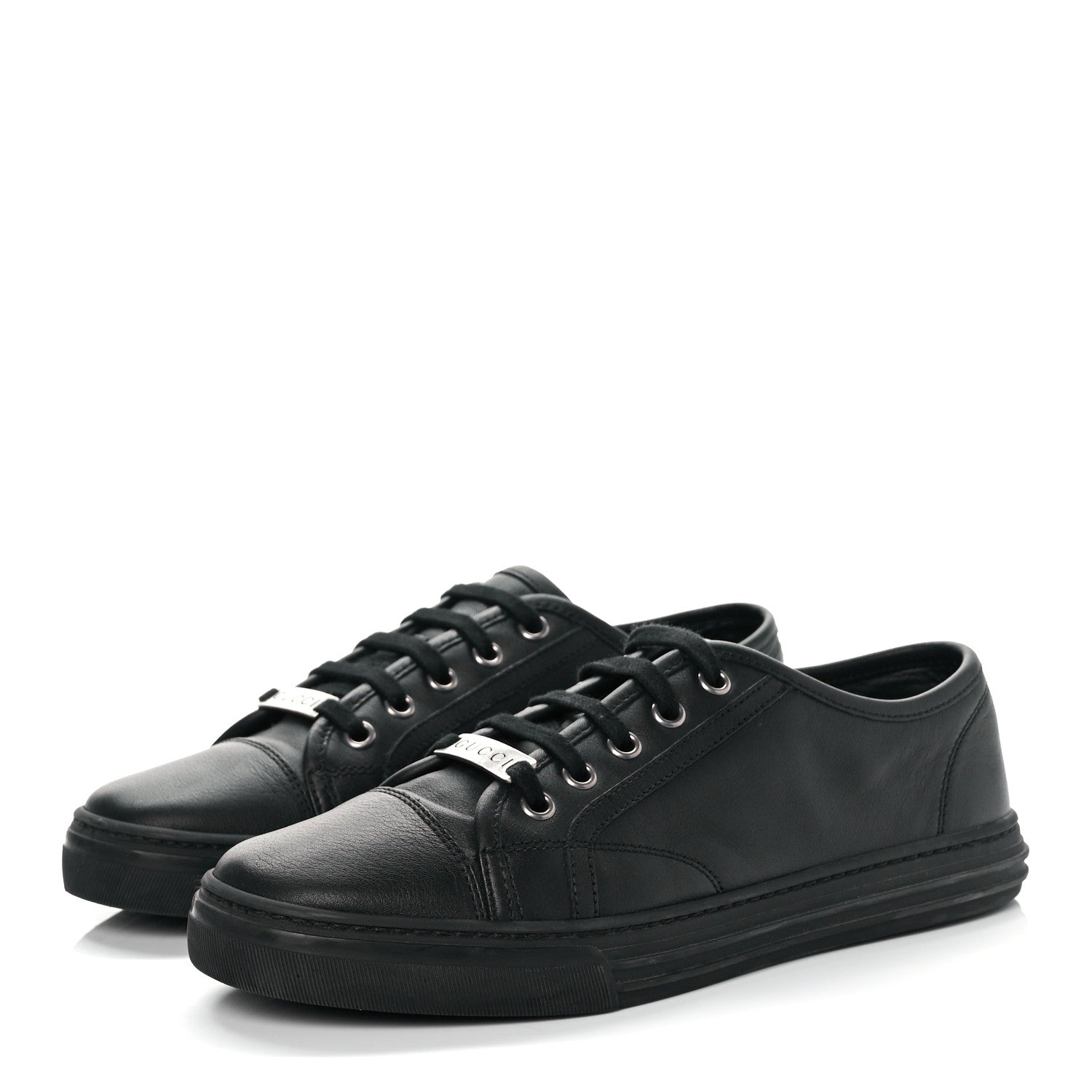 Gucci Calfskin Miro Soft Womens Lace Up Sneakers 37 Black 3 of 7