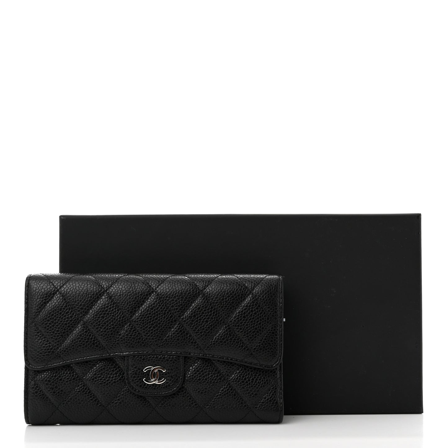 Caviar Quilted Large Flap Wallet Black