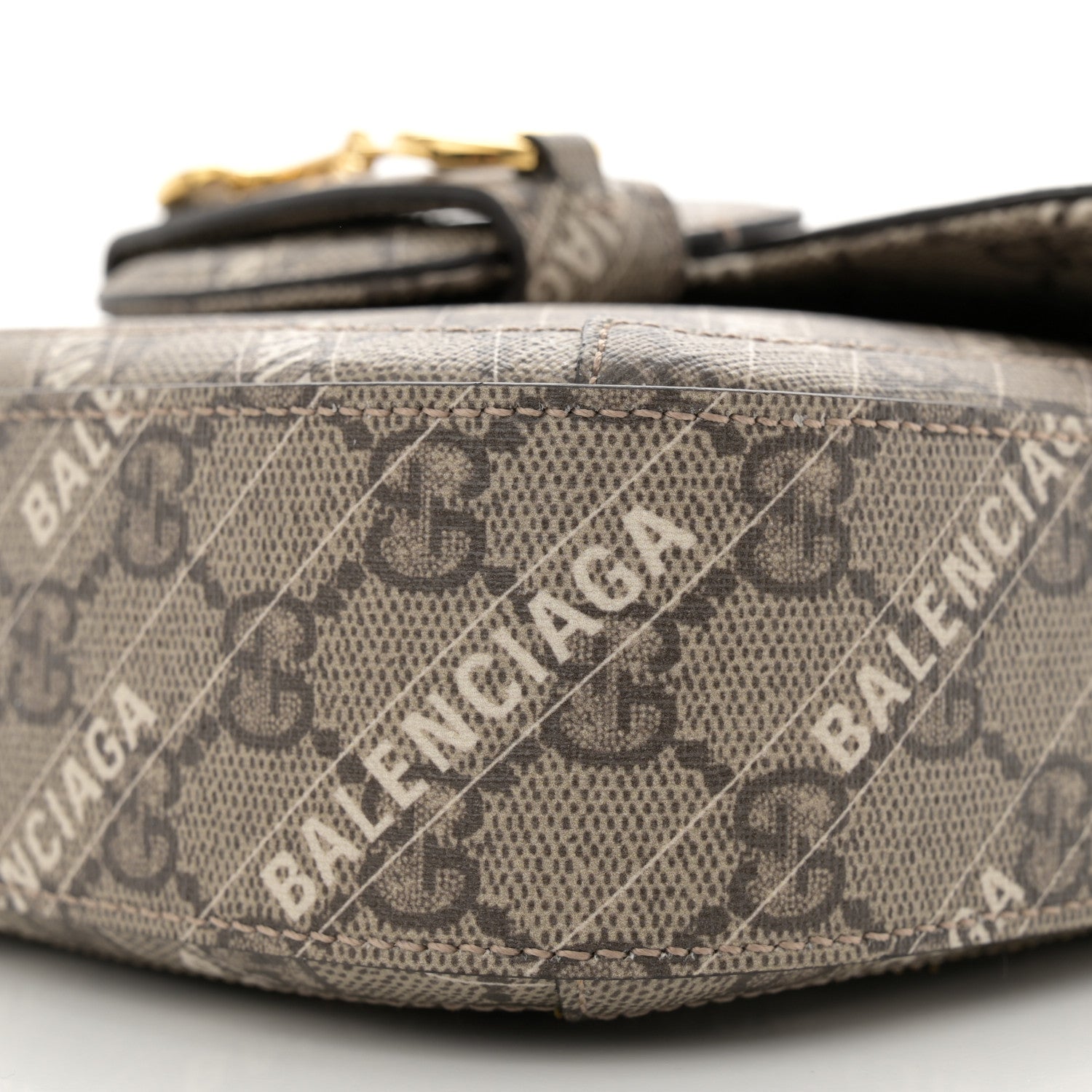 Gucci X BALENCIAGA GG Supreme Monogram Logo Print Horsebit 1955 Shoulder Bag Beige Ebony 10 of 11