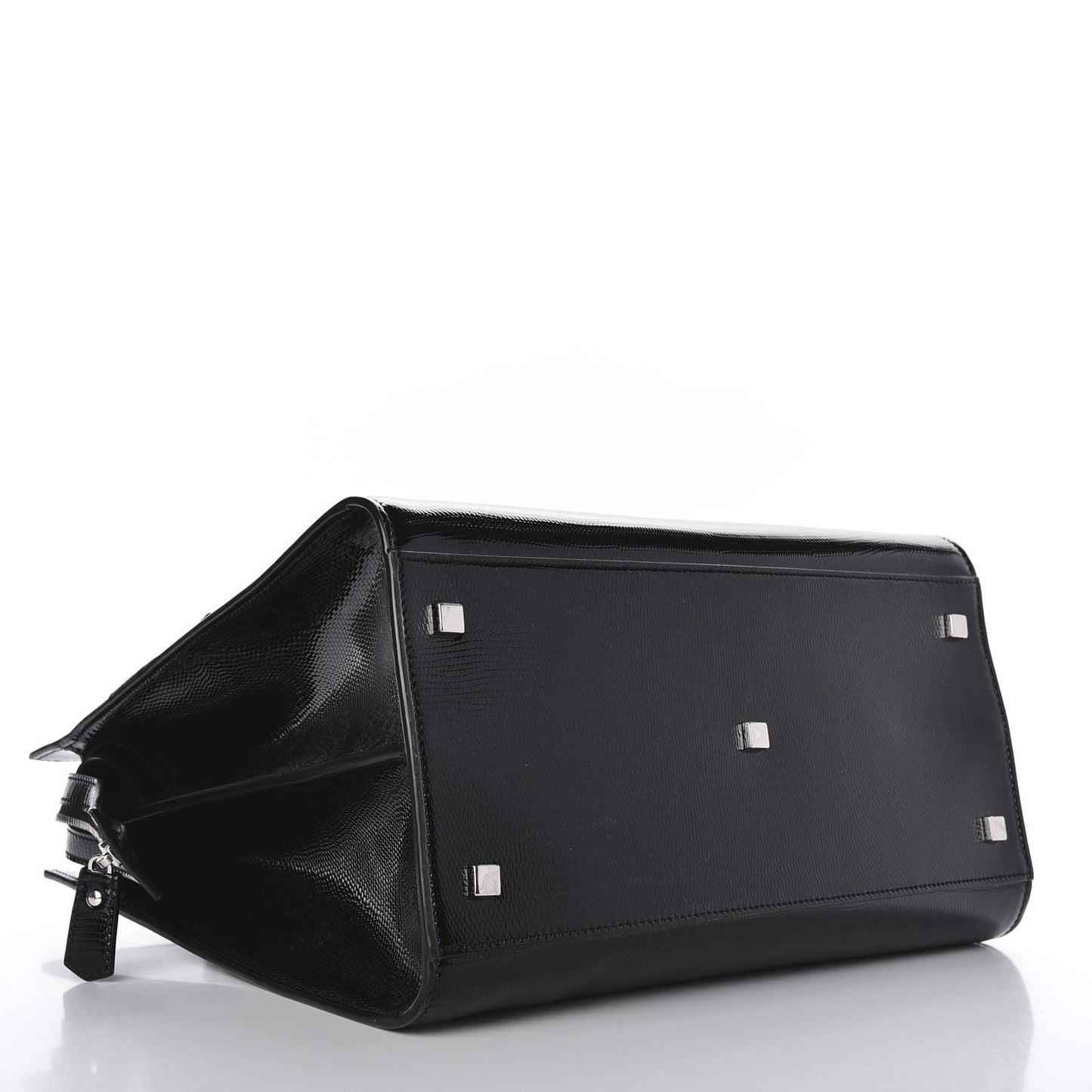 Shiny Calfskin Lizard Embossed Large Uptown Tote Black