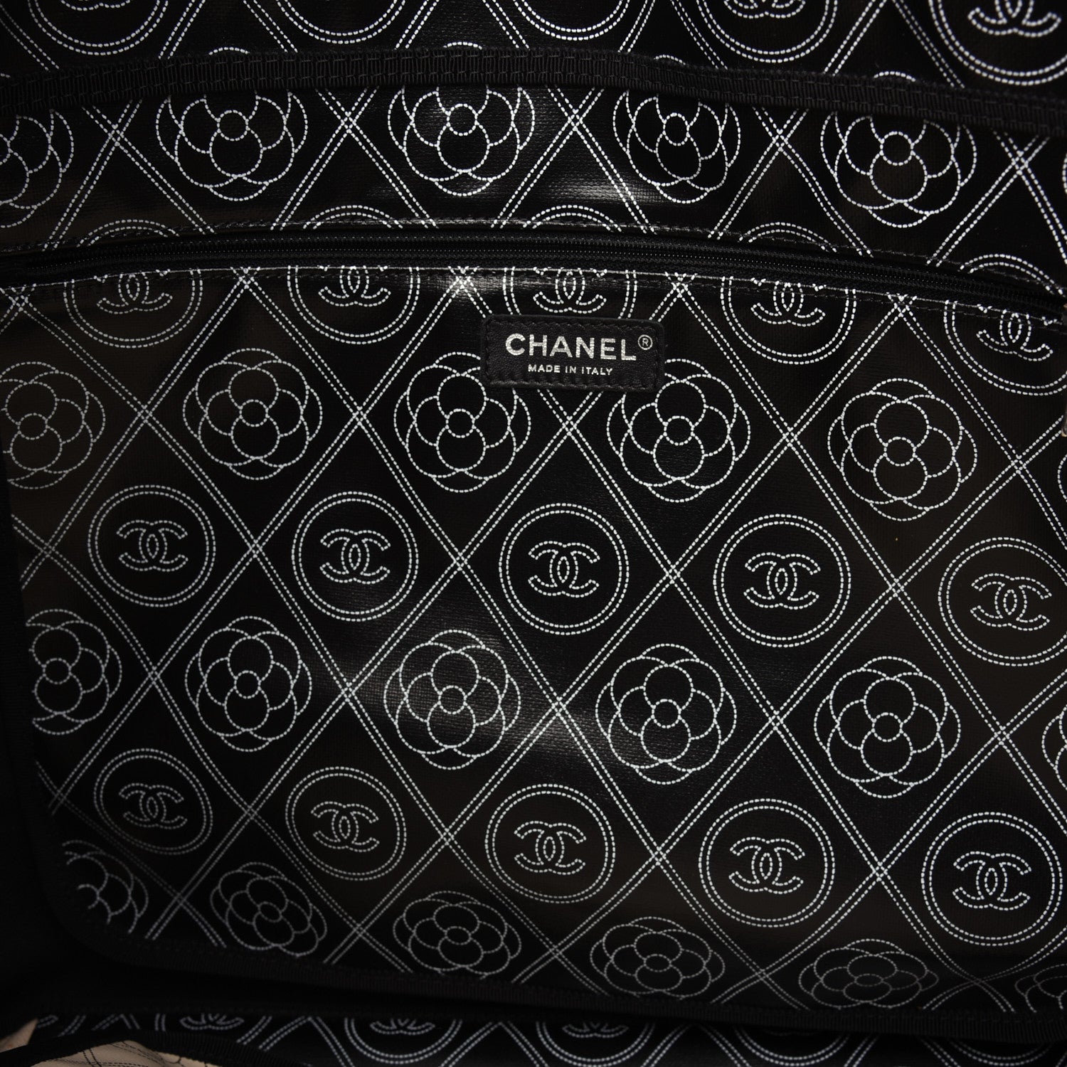 Chanel Coated Canvas Camellia Large Shopping Tote Black Beige 12 of 17