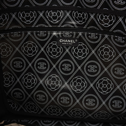 Chanel Coated Canvas Camellia Large Shopping Tote Black Beige 12 of 17