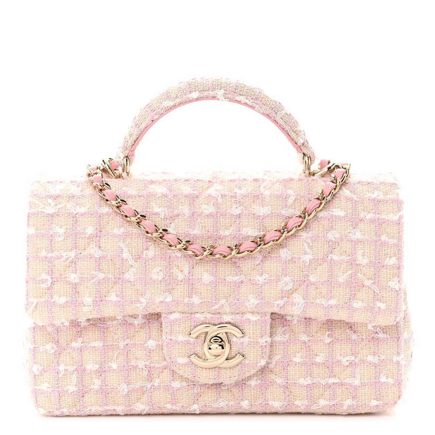 Chanel Tweed Quilted Mini Top Handle Rectangular Flap Light Pink 1 of 10