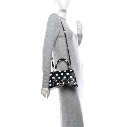 Balenciaga Smooth Calfskin Spray Polka Dot Small Hourglass Top Handle Bag Black White 2 of 10