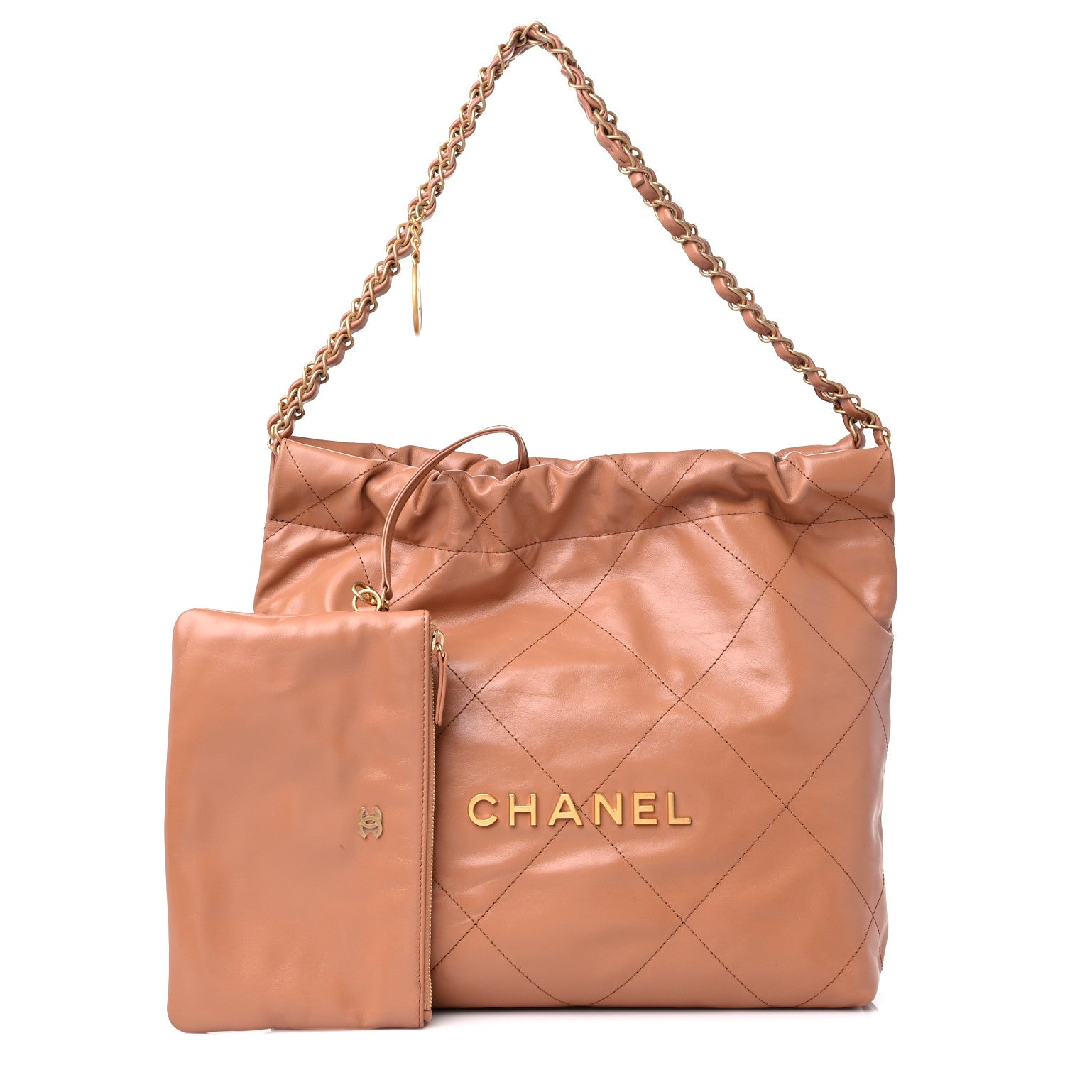 Chanel Shiny Calfskin Quilted Small Chanel 22 Camel 1 of 10