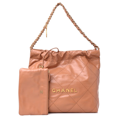 Chanel Shiny Calfskin Quilted Small Chanel 22 Camel 1 of 10