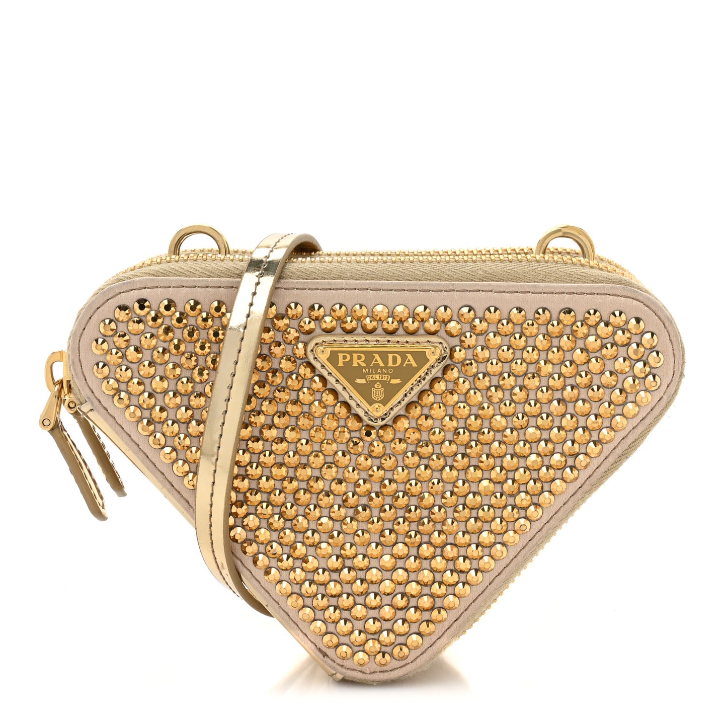 Satin Crystal Mini Triangle Crossbody Pouch Platino