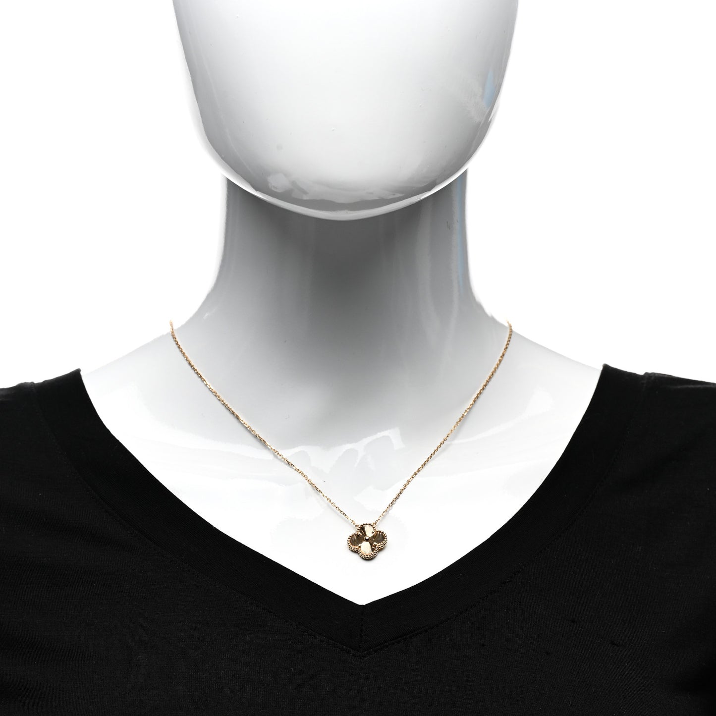 18K Yellow Gold Guilloche Vintage Alhambra Pendant Necklace
