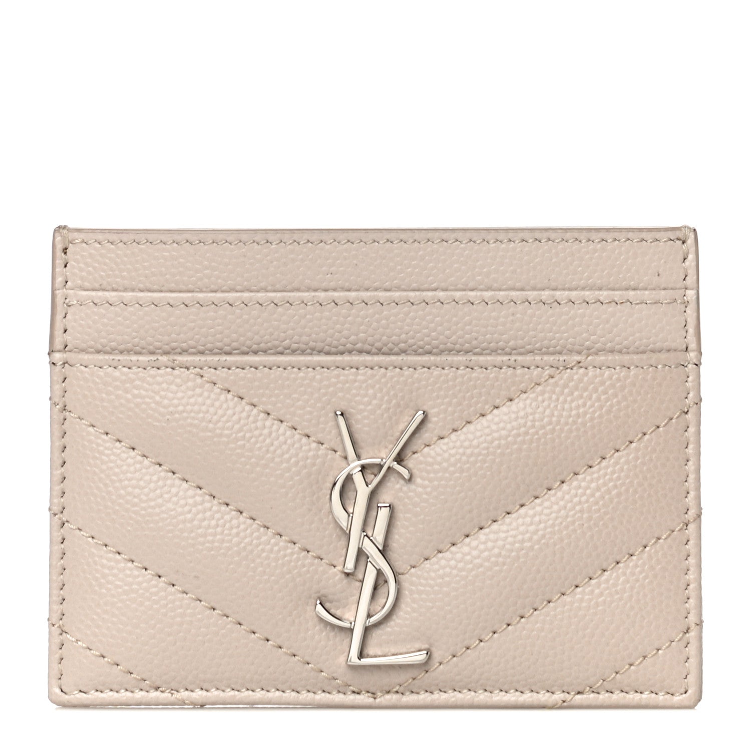 Saint Laurent Grain De Poudre Matelasse Chevron Monogram Credit Card Case Nude Powder 1 of 12