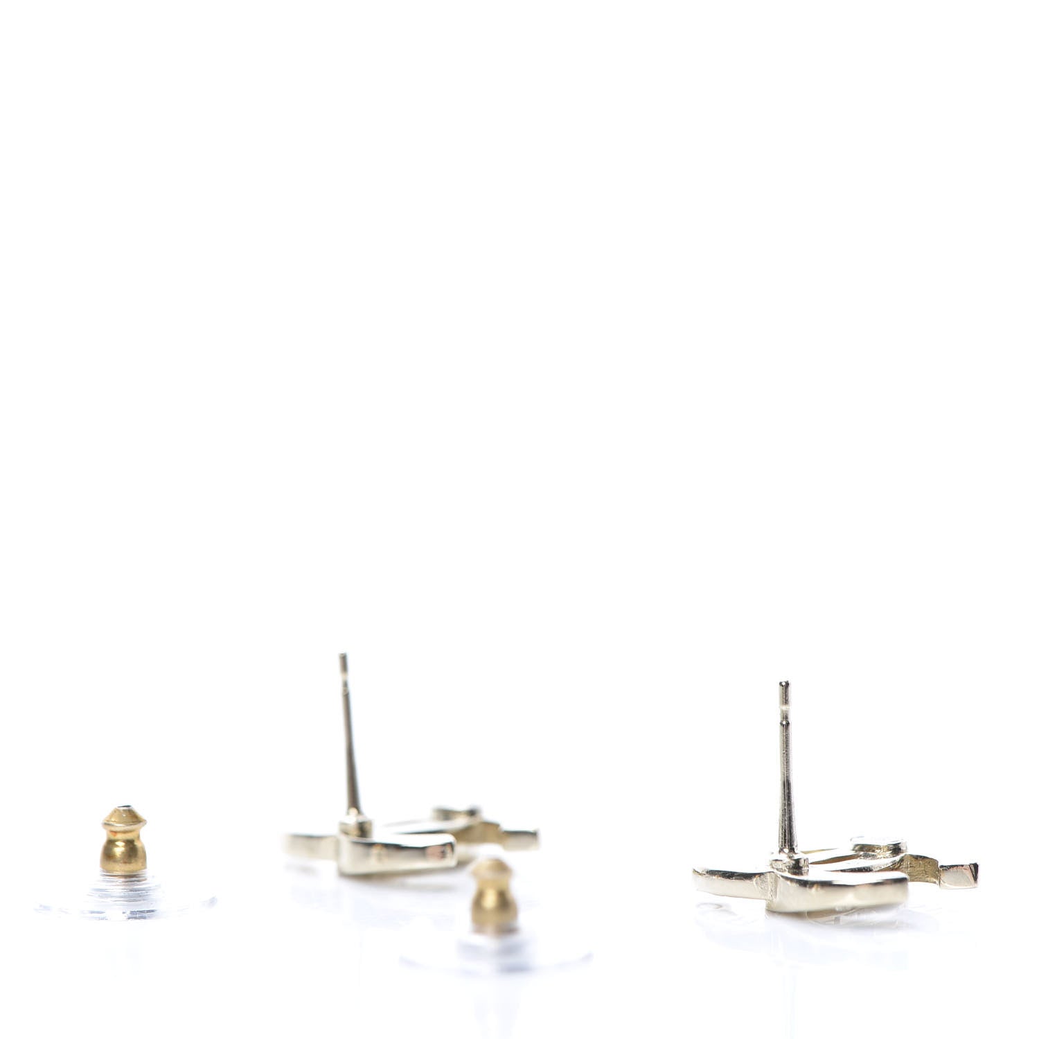 Chanel Crystal Metal CC Paris Button Stud Earrings Gold 3 of 5