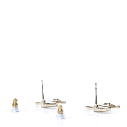 Chanel Crystal Metal CC Paris Button Stud Earrings Gold 3 of 5