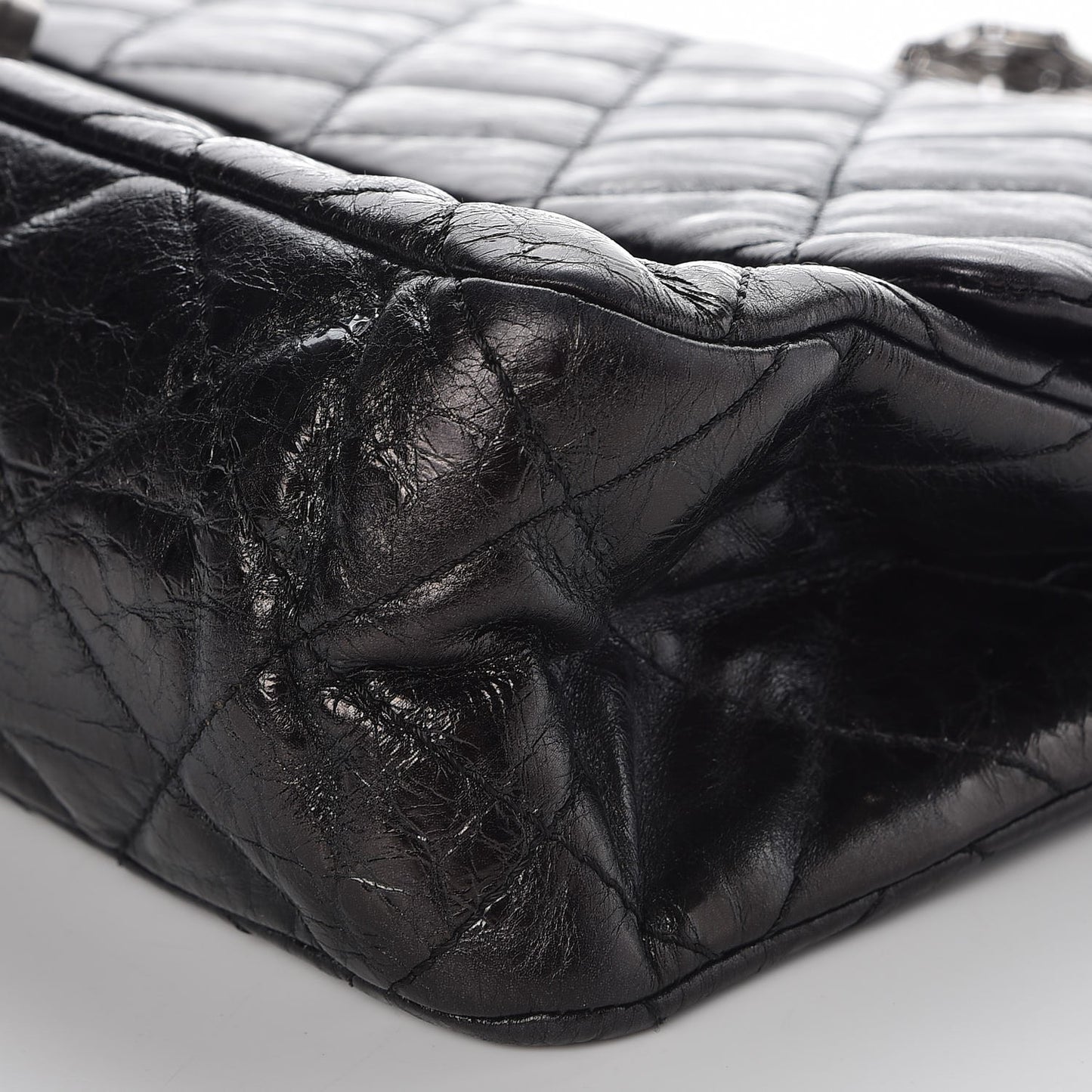 Metallic Aged Calfskin Quilted 2.55 Reissue 228 Flap Black