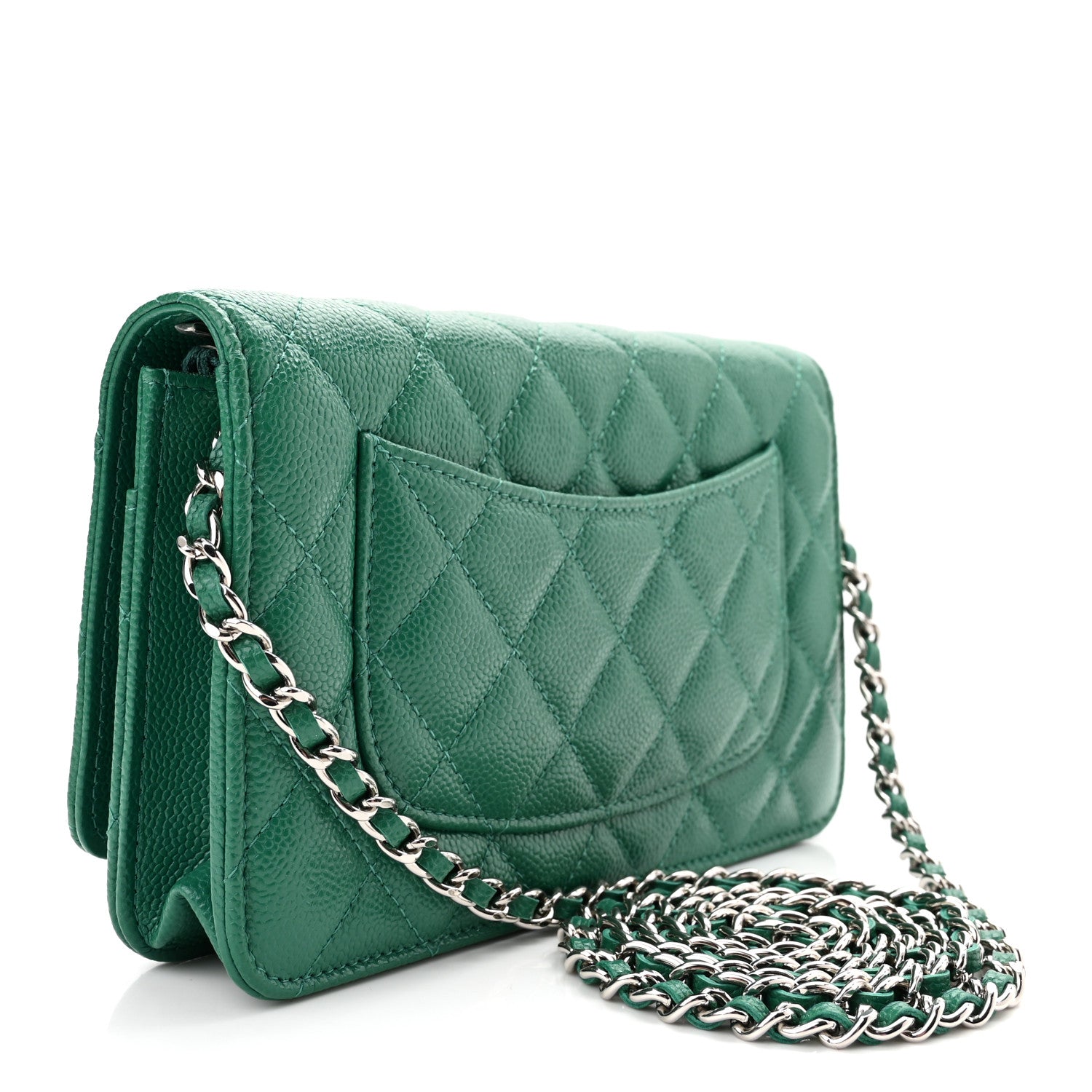 Chanel Metallic Caviar Quilted Wallet On Chain WOC Green 3 of 11