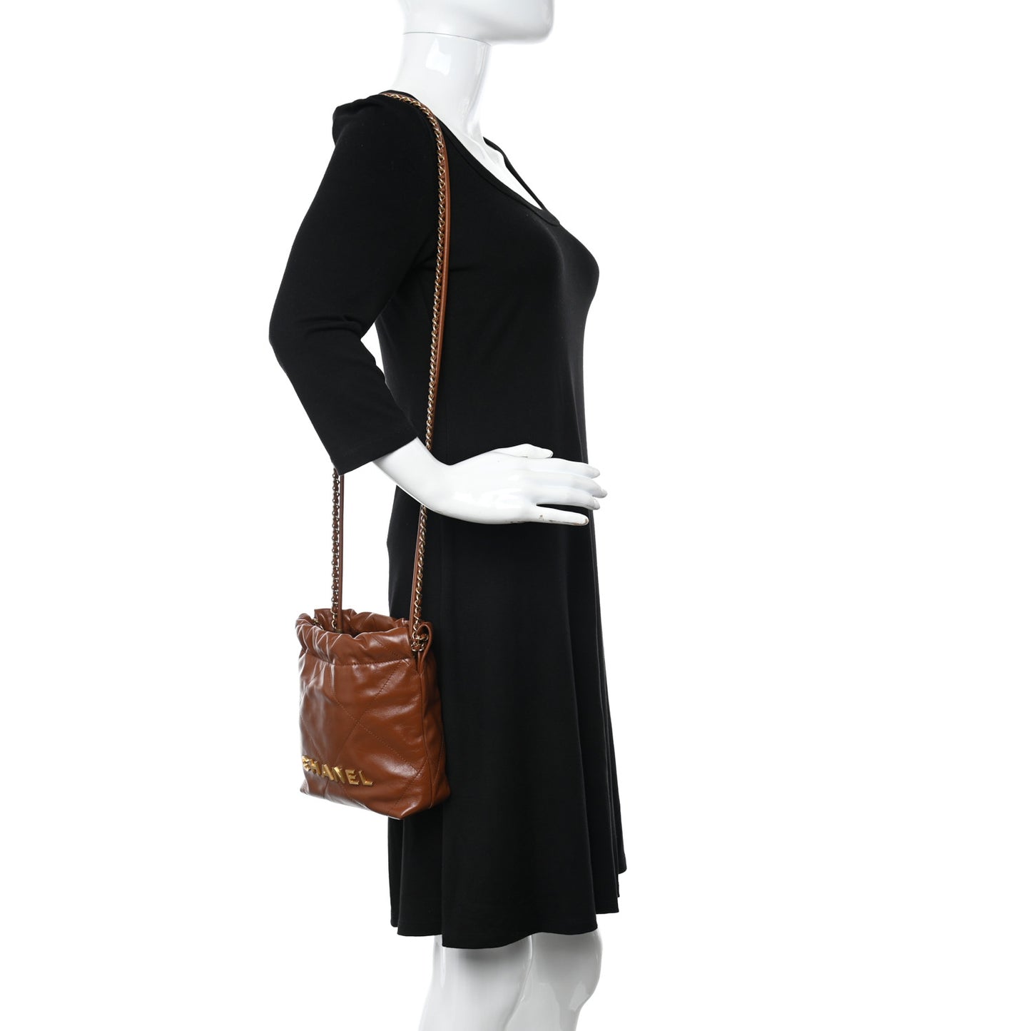 Shiny Calfskin Quilted Mini Chanel 22 Light Brown
