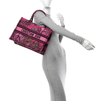 Christian Dior Canvas Embroidered Medium Toile de Jouy Voyage Book Tote Fuchsia Multicolor 2 of 14