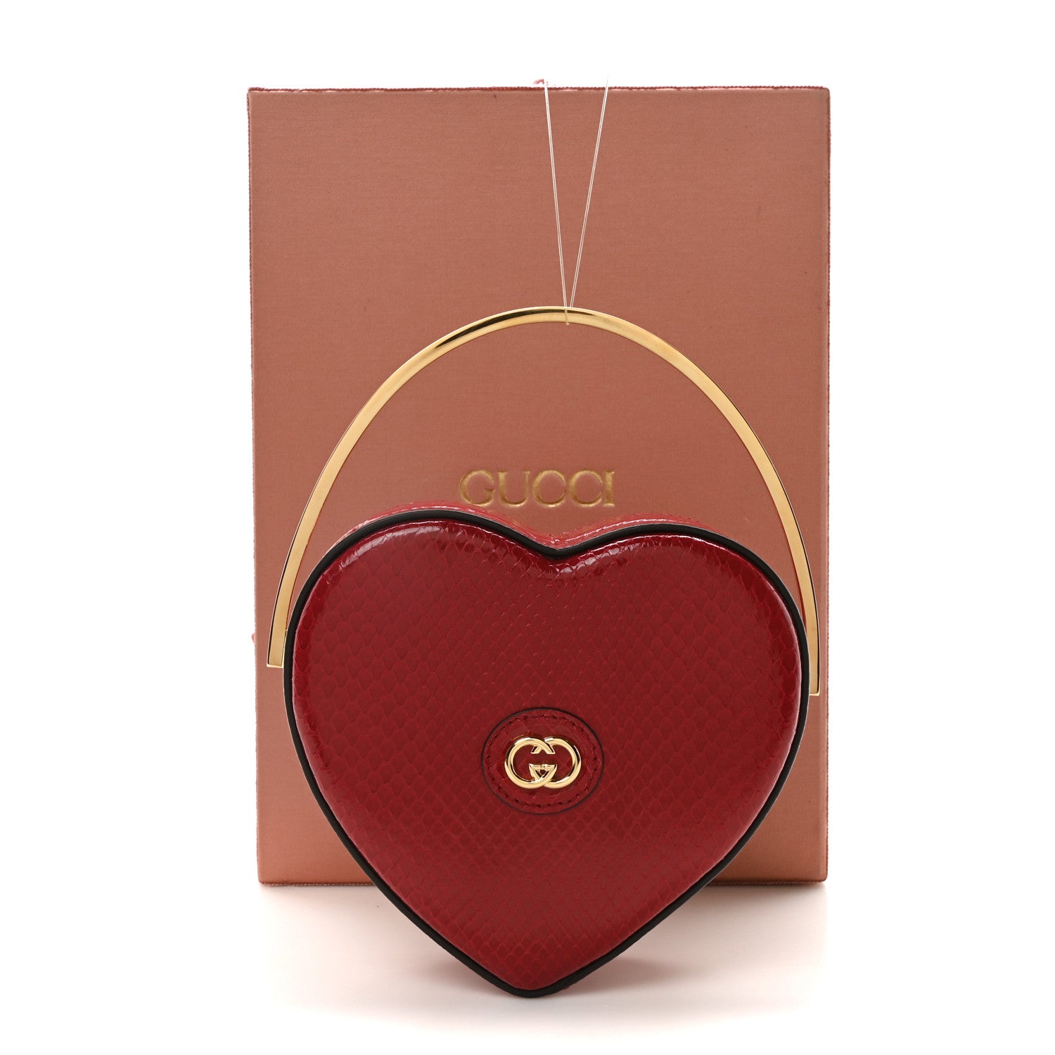 Gucci Snakeskin Broadway Mini Heart Top Handle Bag Rasberry Candy 11 of 11