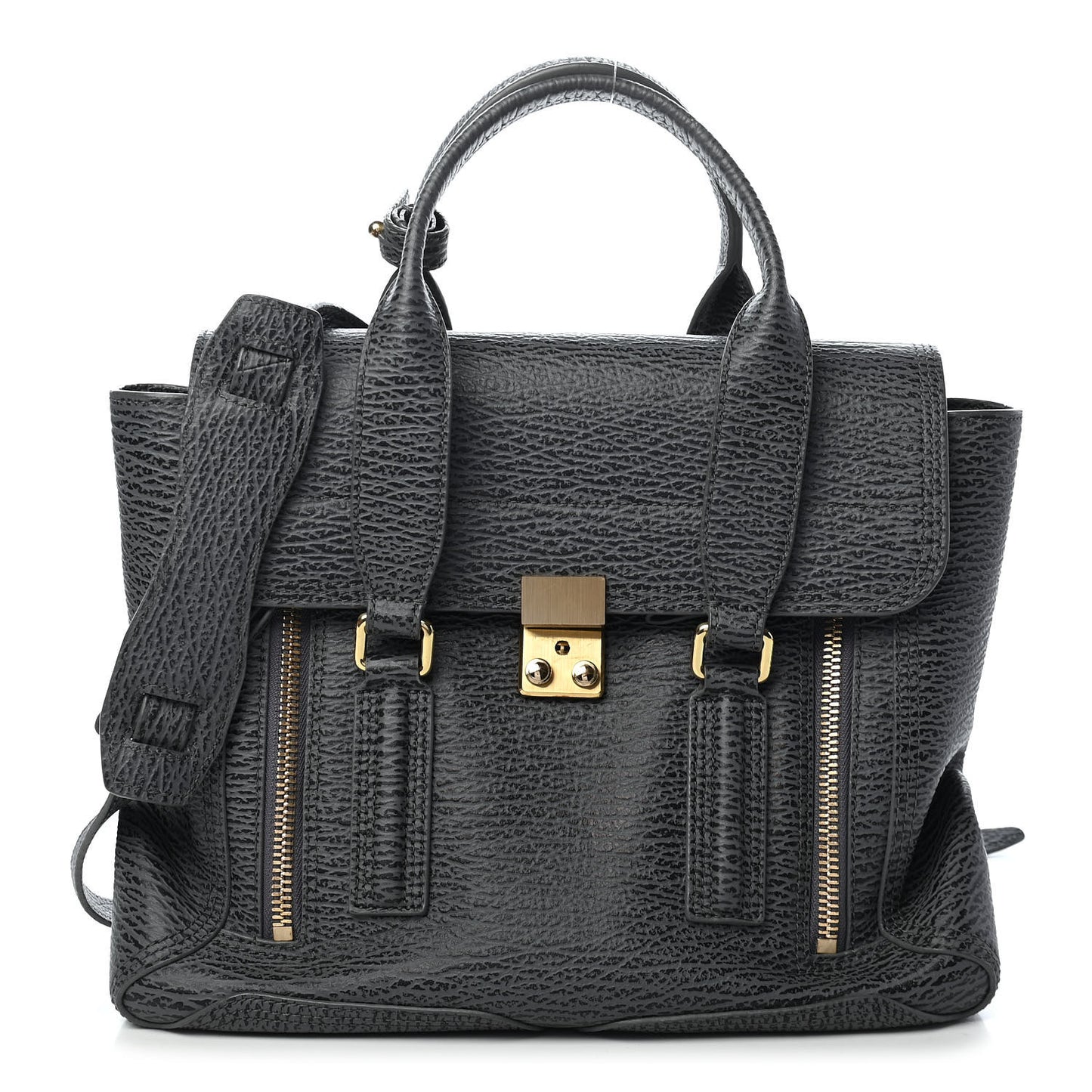 Textured Calfskin Medium Pashli Satchel Ash Charcoal