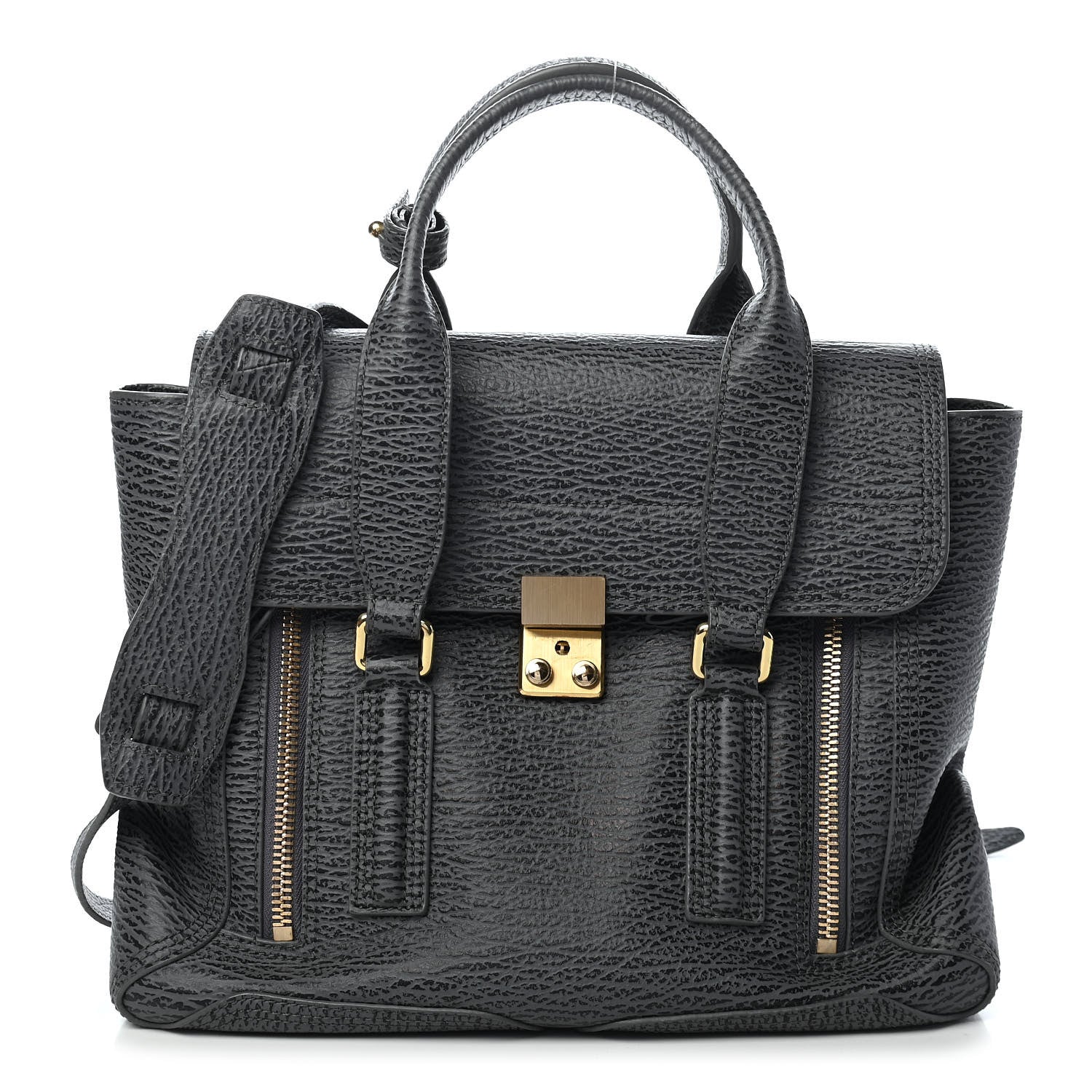 3.1 Phillip Lim Textured Calfskin Medium Pashli Satchel Ash Charcoal 1 of 10