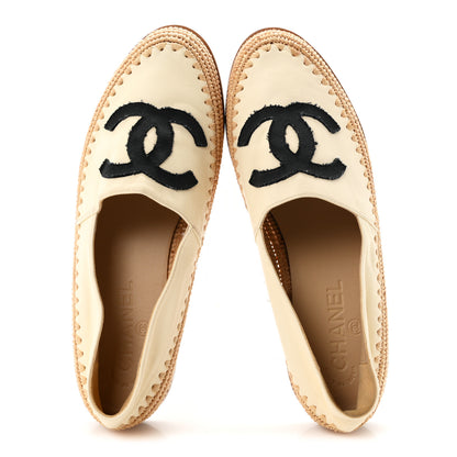 Chanel Lambskin Grosgrain CC Espadrilles 38 Beige Black 2 of 10