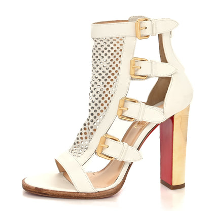 Christian Louboutin Calfskin Perforated Fencing 100 Sandals 38.5 White 1 of 11