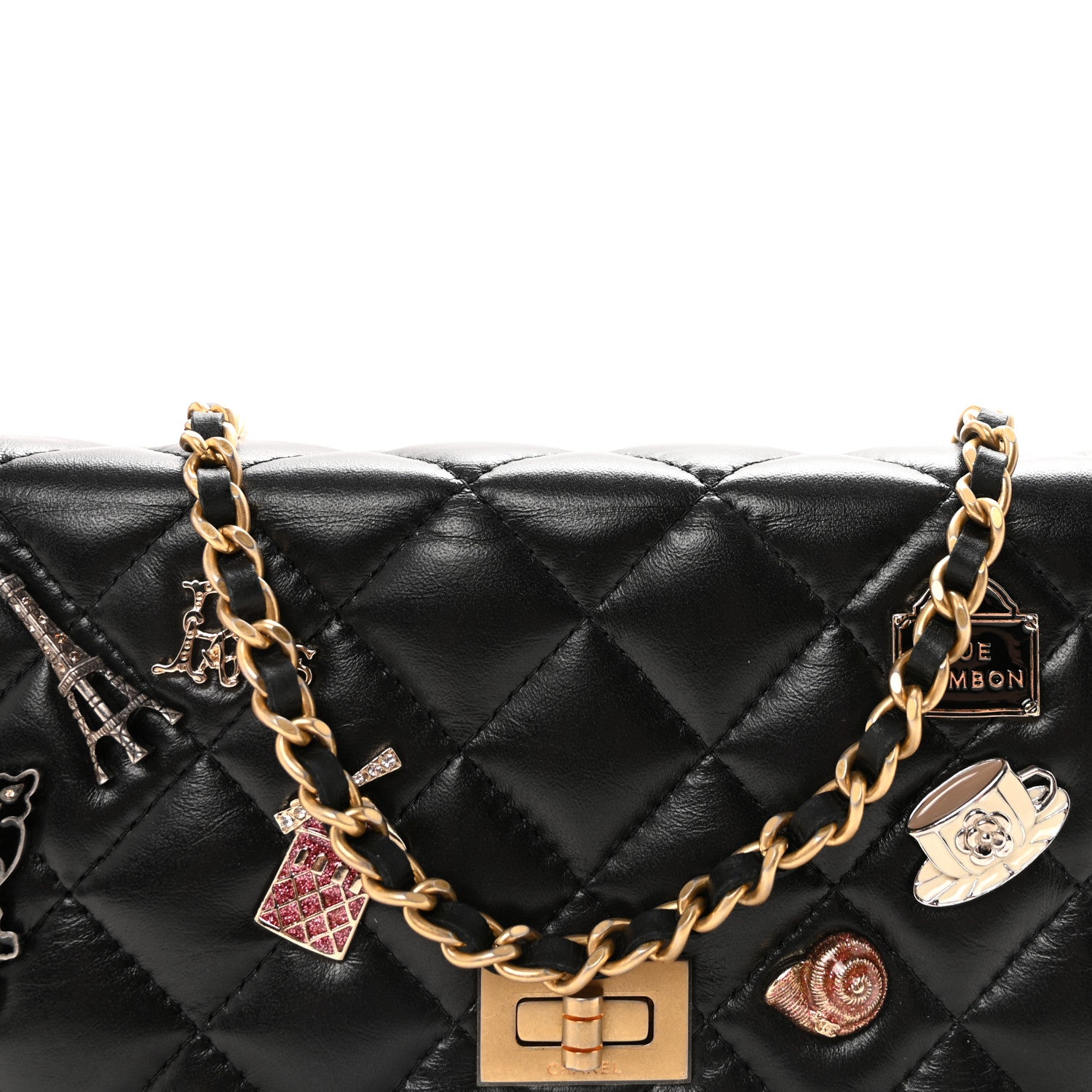 Chanel Lambskin Quilted Lucky Charms 2.55 Reissue Wallet On Chain WOC Black 9 of 12