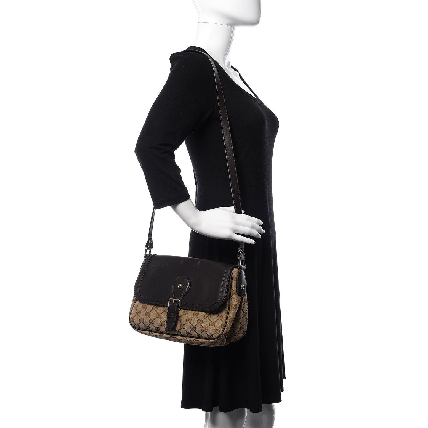 Monogram Techno Horsebit Large Shoulder Flap Bag Brown