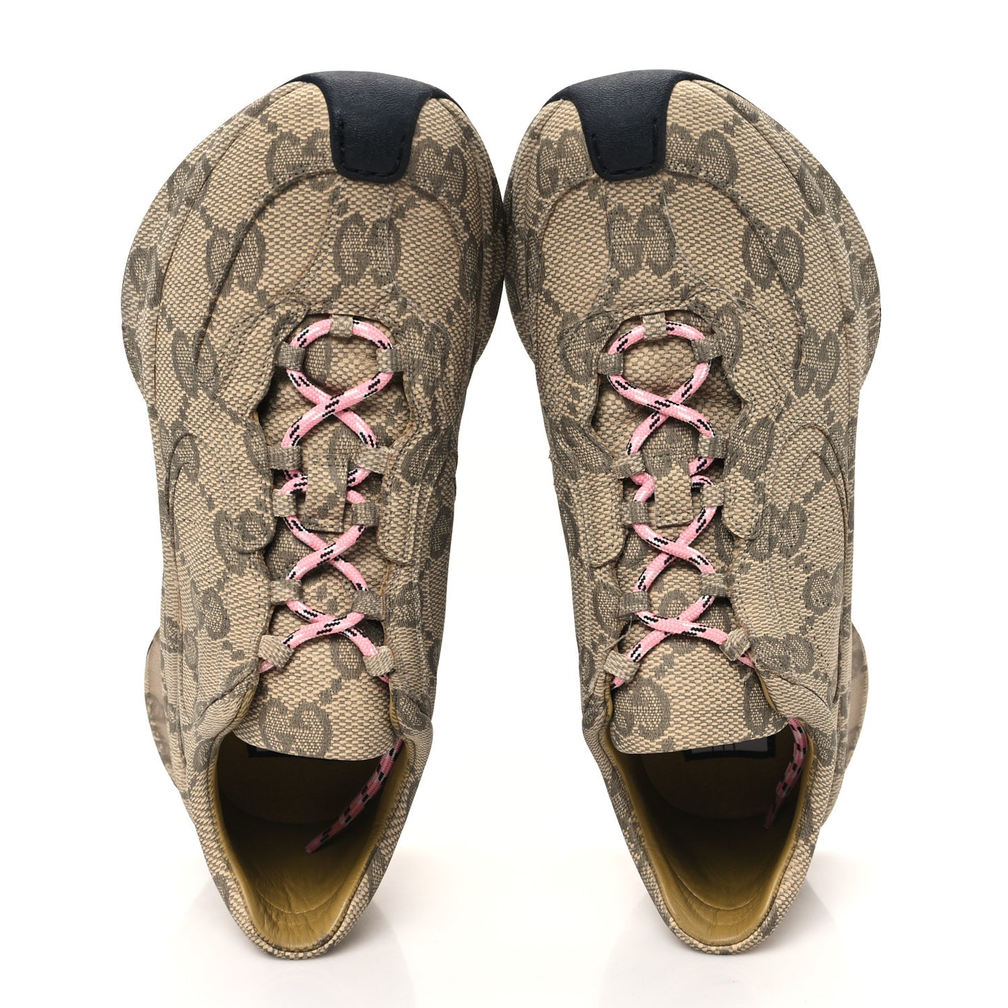 Ultralight Plume Calfskin Monogram Printed Womens Gucci Run Sneakers 38.5 Beige Ebony