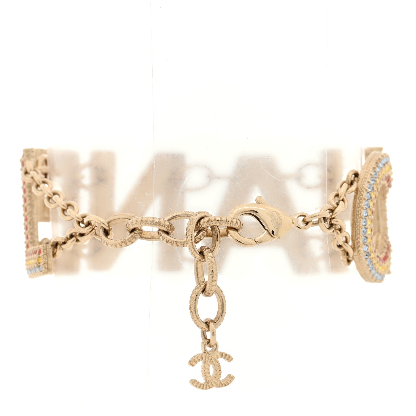 Metal Crystal Cha-Nel Logo Bracelet Multicolor Gold