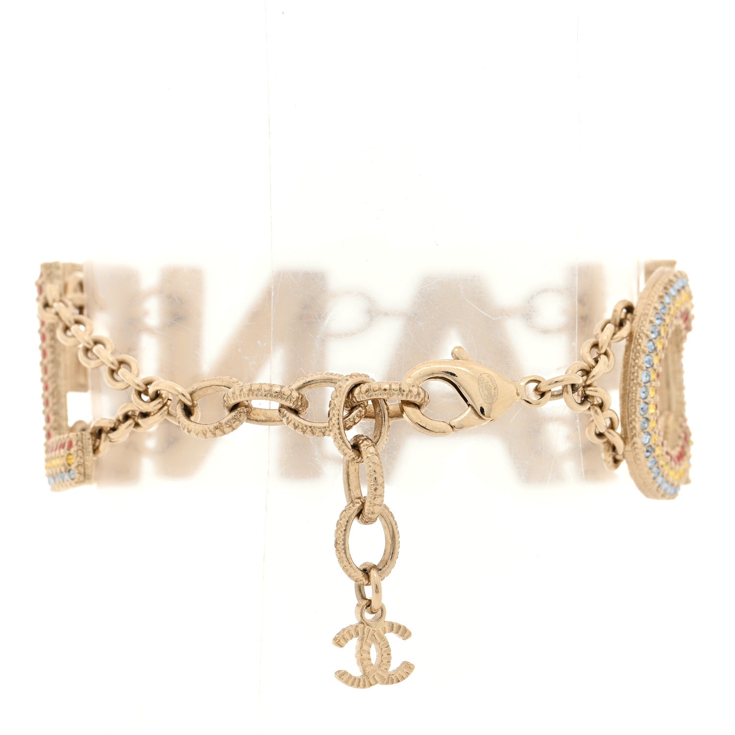 Chanel Metal Crystal Cha-Nel Logo Bracelet Multicolor Gold 3 of 5