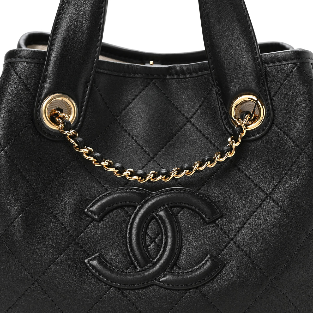 Chanel Calfskin Stitched Mini Shopping Tote Black 8 of 10