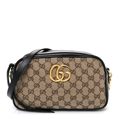 Gucci Monogram Matelasse Diagonal Small GG Marmont Chain Shoulder Bag Beige Black 1 of 11