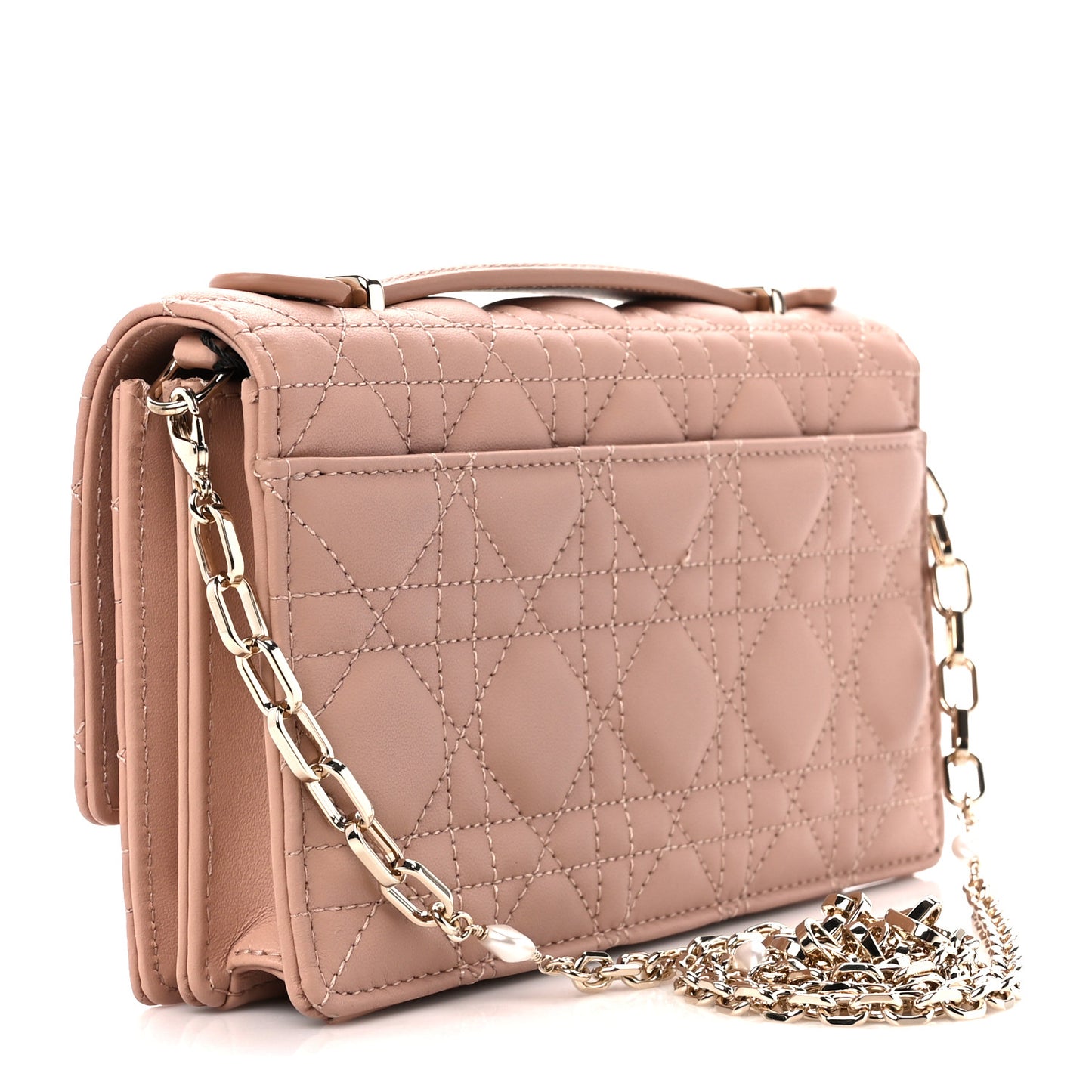 Lambskin Cannage Mini My Dior Top Handle Clutch Rose Des Vents