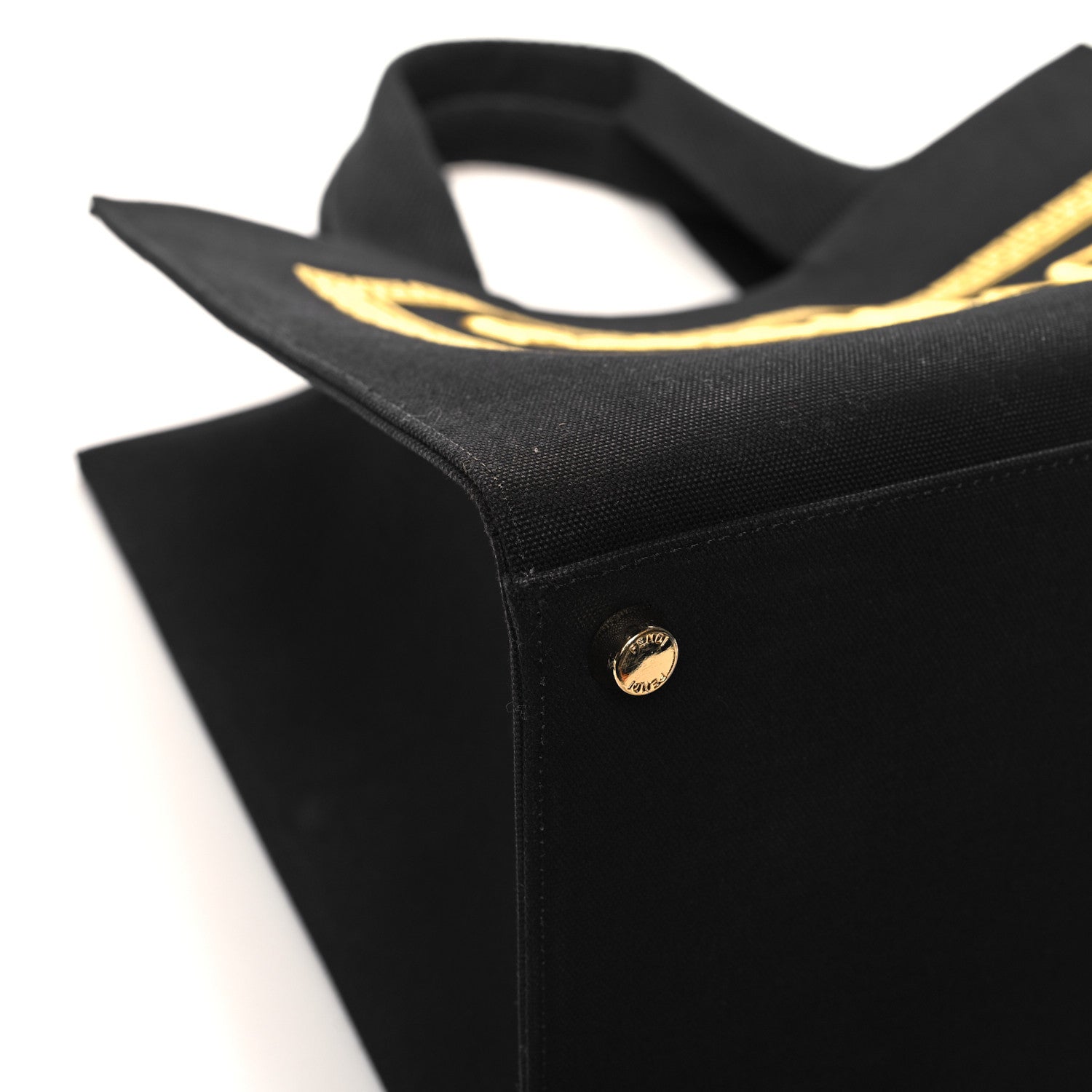 Fendi X VERSACE Cotton Canvas Cuoio Romano Fendace Logo Embroidered Signature Shopping Tote Black Gold 9 of 14