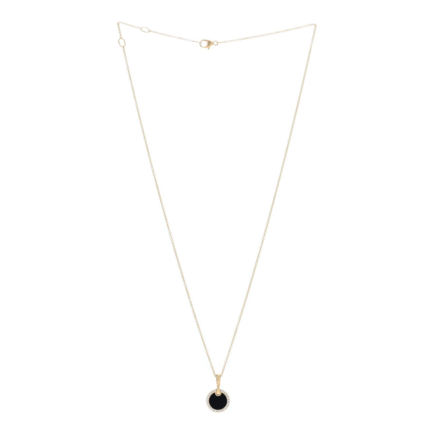 David Yurman 18K Yellow Gold Diamond Black Onyx Petite DY Elements Pendant Necklace 3 of 4